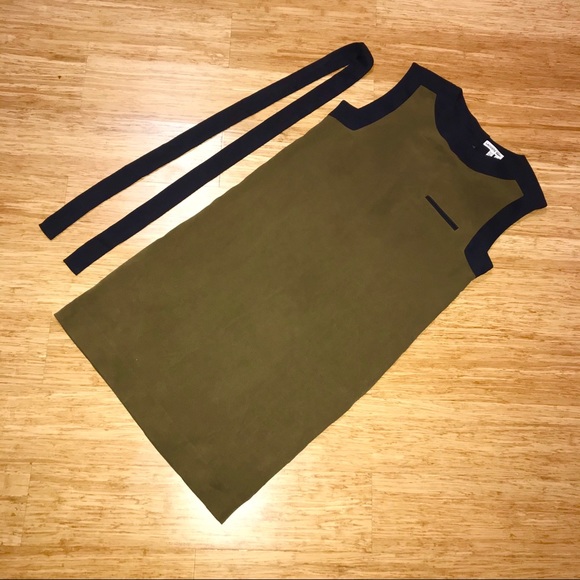 Lacoste Midi Silk Dress Olive W/Navy Trim Sz. 36/4 - Picture 4 of 9